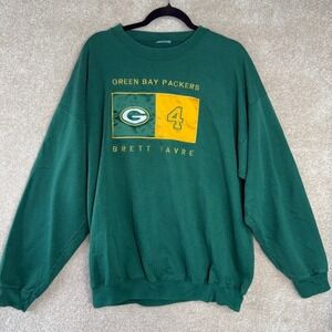 Green Bay Packers‎ Brett Favre Crewneck Sweater Green Gold Football Size L/XL